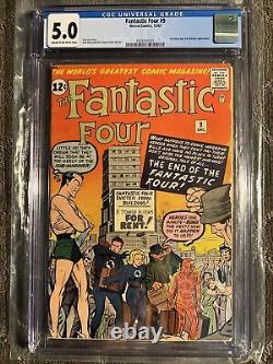 Marvel Comics Fantastic Four 9 CGC 5.0 1962 3rd Sub-Mariner Kirby Stan Lee