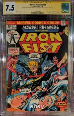 Marvel Premiere 15 CGC 7.5 Iron Fist 2x Signed by Stan Lee & Roy Thomas Sketch