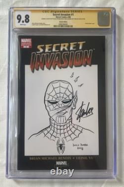Secret Invasion #1 Partial Blank Paolo Rivera Sketch CGC 9.8 Signed by Stan Lee
