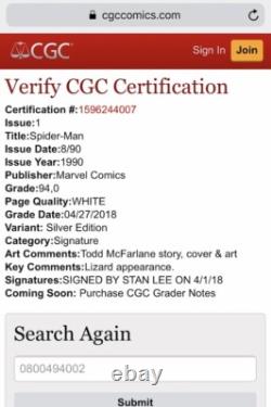 Spider-Man #1 Comic Silver Edition CGC 9.4 SS Signed by Stan Lee
