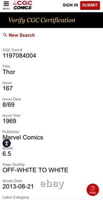 The Mighty Thor #167 Signed by Stan Lee, CGC Graded 6.5, Thor and Loki cover