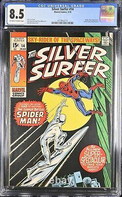 The SILVER SURFER 14 CGC 8.5 VF+ Marvel 1970 Spider-Man Appearance Stan Lee