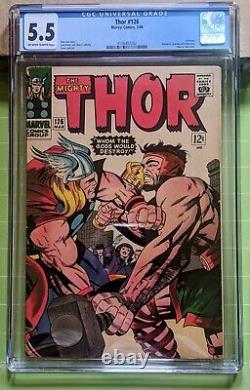 Thor #126 CGC 5.5/FN- OWithWh Pgs 1966 1st Thor in own Title vs. Hercules
