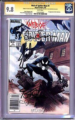 WEB OF SPIDER-MAN #1 CGC 9.8 WP NEWSSTAND, SIGNED x4 STAN LEE + AMAZING READ
