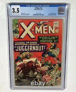 X-MEN #12 CGC 3.5 KEY! OWithW (1st Juggernaut! Origin of Professor X) 1965 Marvel