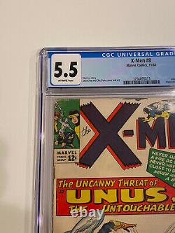 X-MEN #8 CGC 5.5 (Nov 1964 Marvel) 1st Appearance UNUS the UNTOUCHABLE! OW pgs