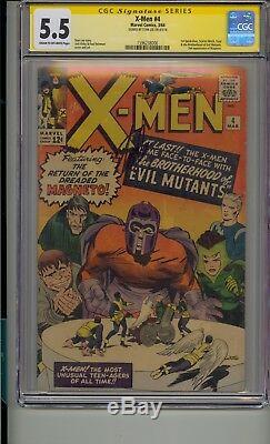 X-men #4 Cgc 5.5 Ss Signed Stan Lee 1st Quicksilver Scarlet Witch